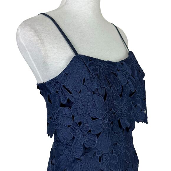 Black Halo Ora Navy Floral Cutout Lace Sleeveless Sheath Party Dress - Picture 5 of 10